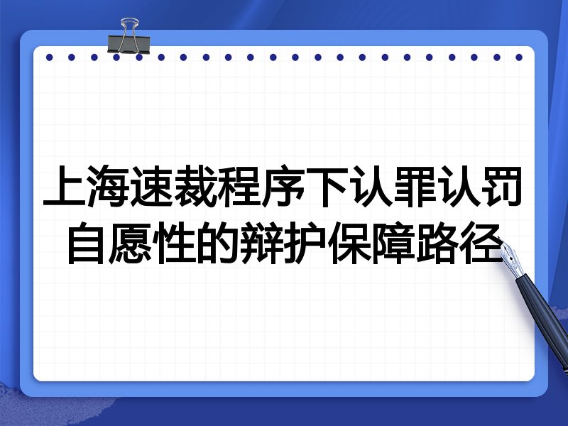 上海速裁程序下认罪认罚自愿性的辩护保障路径