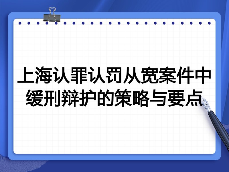 上海认罪认罚从宽案件中缓刑辩护的策略与要点