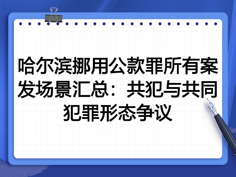 哈尔滨挪用公款罪所有案发场景汇总:共犯与共同犯罪形态争议