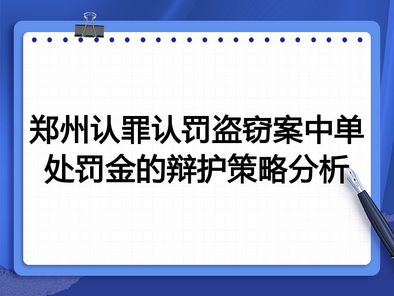 郑州认罪认罚盗窃案中单处罚金的辩护策略分析