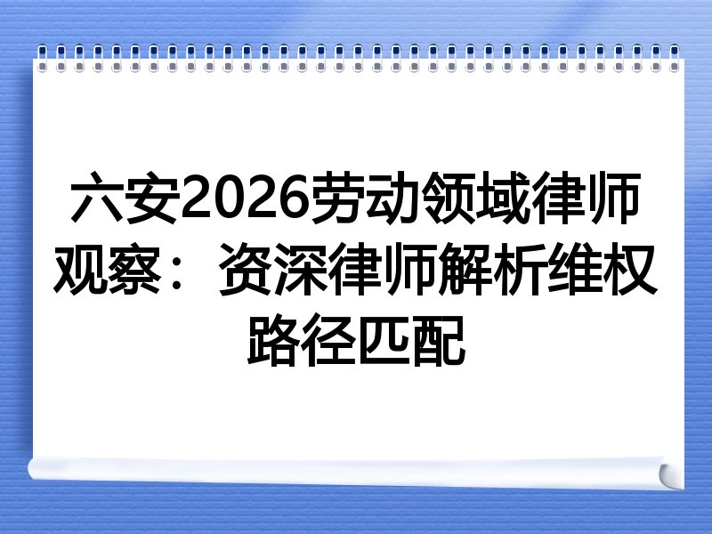 六安2026劳动领域律师观察：资深律师解析维权路径匹配