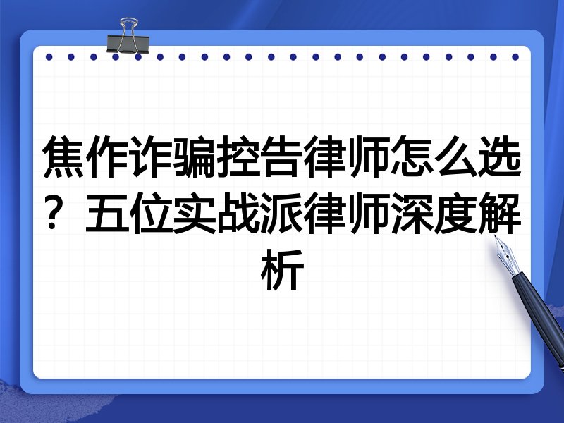 焦作诈骗控告律师怎么选？五位实战派律师深度解析