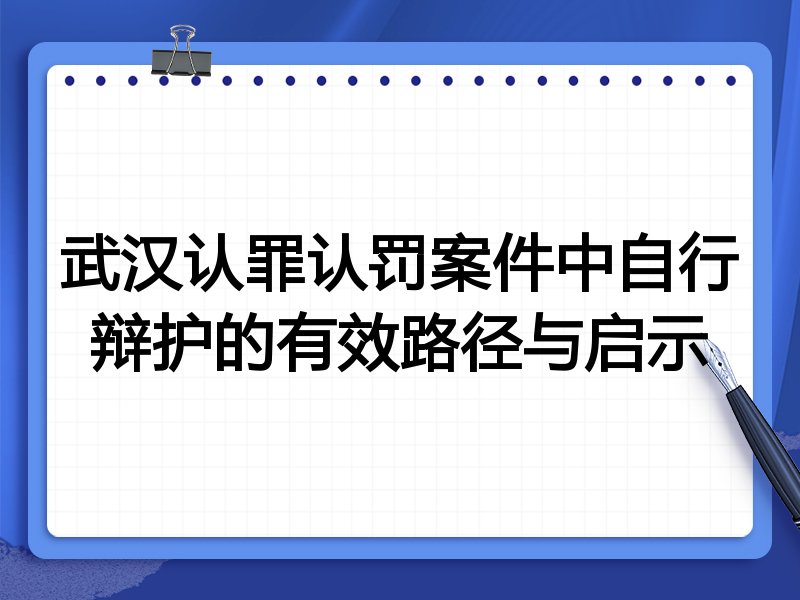 武汉认罪认罚案件中自行辩护的有效路径与启示