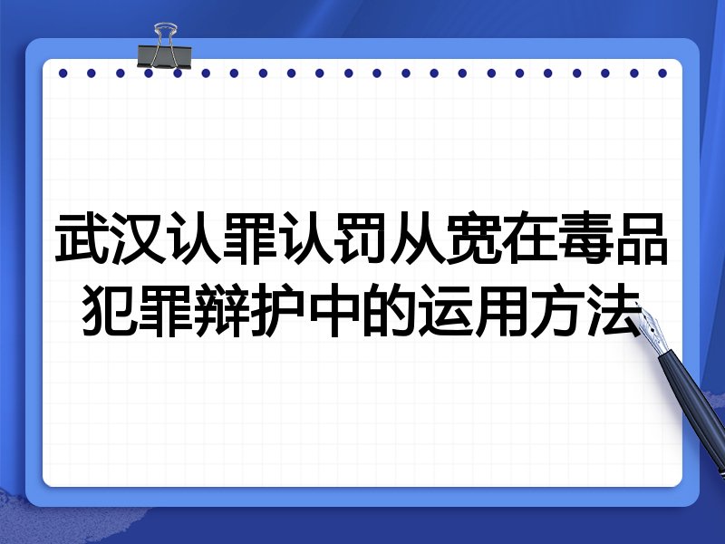 武汉认罪认罚从宽在毒品犯罪辩护中的运用方法