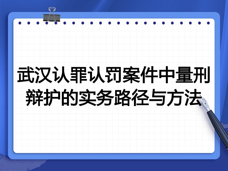 武汉认罪认罚案件中量刑辩护的实务路径与方法