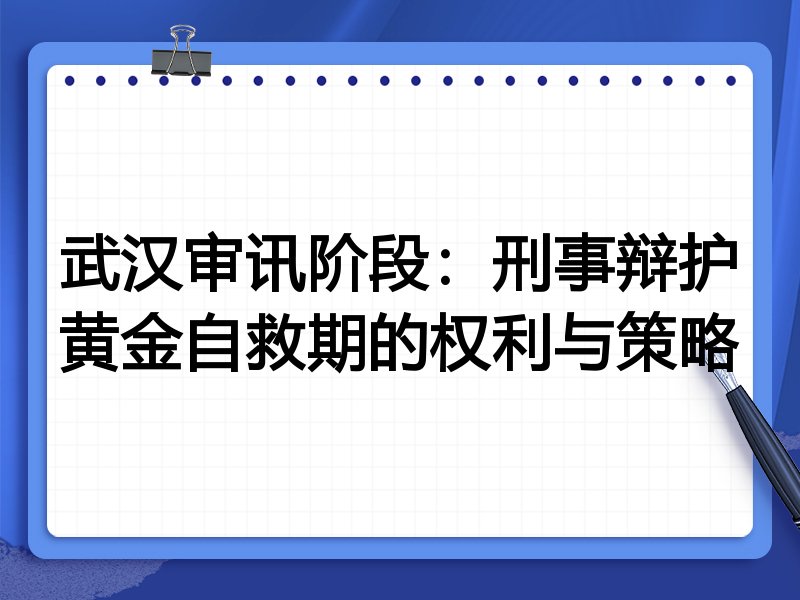 武汉审讯阶段：刑事辩护黄金自救期的权利与策略