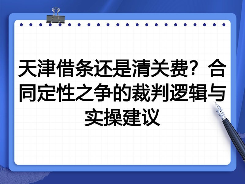 天津借条还是清关费?合同定性之争的裁判逻辑与实操建议