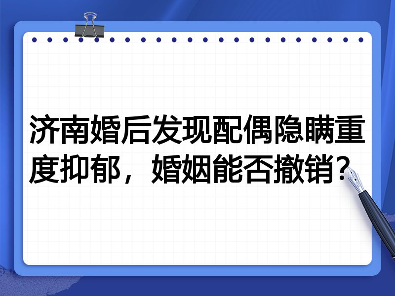 济南婚后发现配偶隐瞒重度抑郁,婚姻能否撤销?