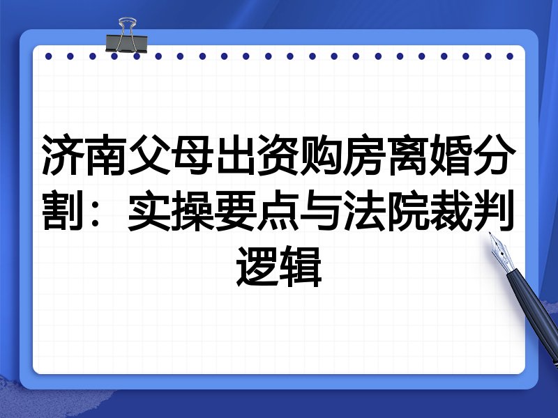 济南父母出资购房离婚分割:实操要点与法院裁判逻辑