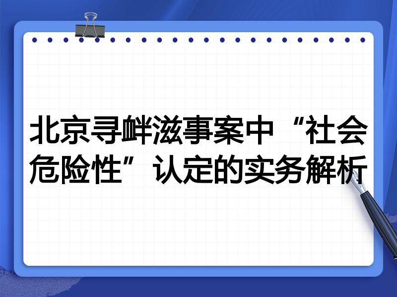 北京寻衅滋事案中“社会危险性”认定的实务解析