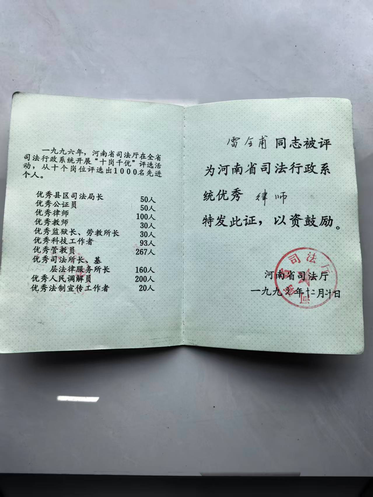 河南省司法行政系统优秀律师:省司法厅授予省级优秀律师称号
